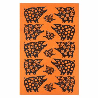 Hornsea Piggie Family Orange Tea Towel