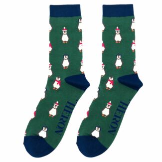 Green Baby Penguins Men’s Bamboo Christmas Socks