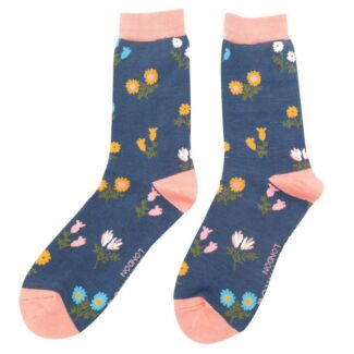 Navy Dainty Floral Women’s Bamboo Socks