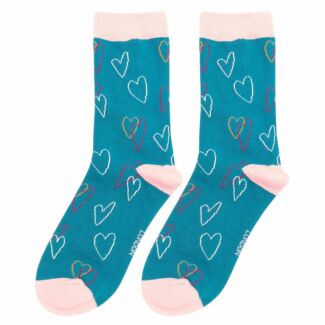 Teal Sketch Hearts Women’s Bamboo Socks
