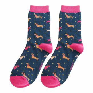 Navy Sausage Dog & Spots Women’s Bamboo Socks