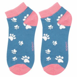 Denim Blue Paw Prints Women’s Bamboo Trainer Socks