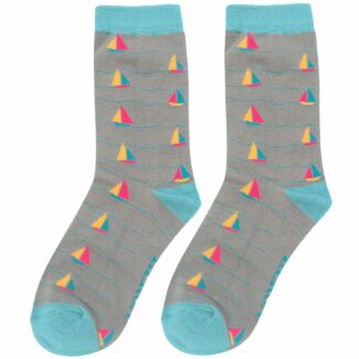 Grey Sailing Boats Men’s Bamboo Socks