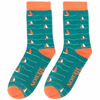 Teal Sailing Boats Men’s Bamboo Socks