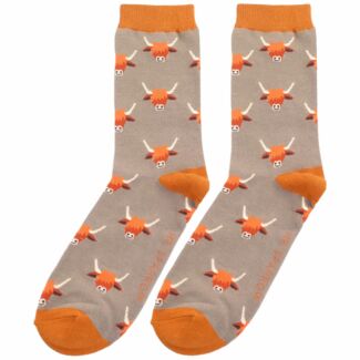 Khaki Highland Cows Men’s Bamboo Socks