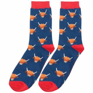 Navy Highland Cows Men’s Bamboo Socks