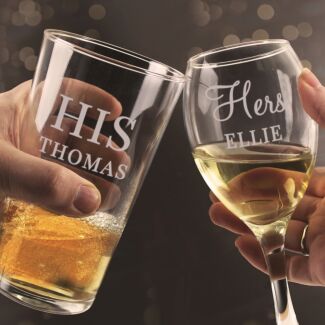 Personalised ‘His & Hers’ Pint and Wine Glass Set