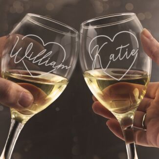 Personalised Name Only 'Heart' Wine Glass Set