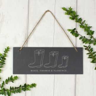 Personalised Welly Boot ‘Family of Three’ Hanging Slate Plaque