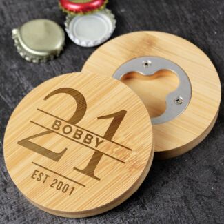 Personalised ‘Big Age’ Bamboo Bottle Opener Coaster