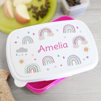 Personalised Rainbow ‘Name Only’ Pink Lunch Box