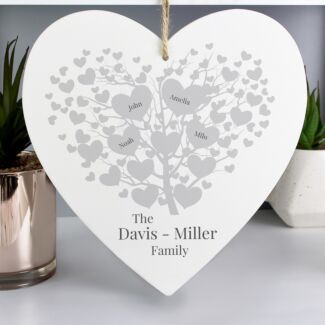 Personalised ‘Family Tree’ Large Wooden Heart Hanging Decoration