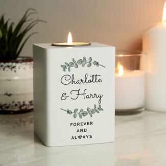 Personalised Botanical White Wooden Tealight Holder