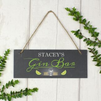 Personalised ‘Gin Bar’ Printed Hanging Slate Plaque