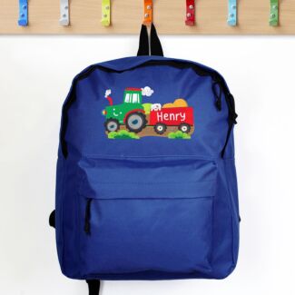 Personalised Blue Tractor Backpack