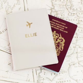 Personalised Cream Gold Name Passport Holder