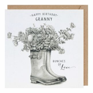 Life In Pencil Flowers In Wellies Granny Birthday Card