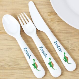 Personalised Dinosaur 3 Piece Plastic Cutlery Set