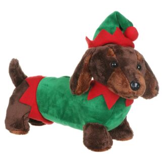 Plush Sausage Dog in Elf Costume