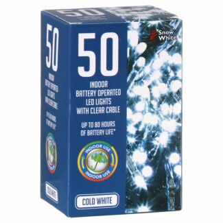 50 Cold White Indoor Battery-Operated LED Christmas Lights With Clear Cable