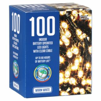 100 Warm White Indoor Battery-Operated LED Christmas Lights With Clear Cable