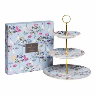 India Crane Garden Sky Blue 3 Tiered Cake Stand