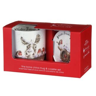 ‘Winter Friends’ Donkey & Robins Mug and Coaster Set