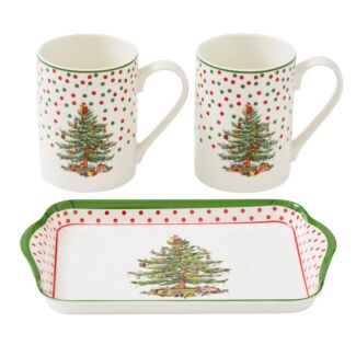 Christmas Tree Polka Dot Three Piece Mug & Tray Set