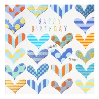 Rainbow Drops ‘Patterned Blue Hearts’ Birthday Card