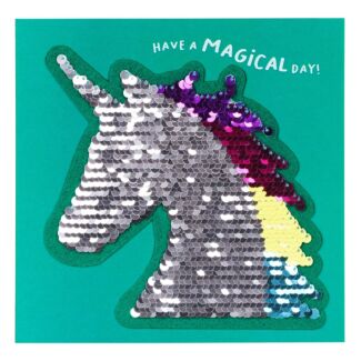 Shine Sequin 'Magical Day' Unicorn Greetings Card with Peel Off Patch