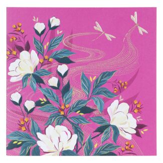 Pink Floral & Dragonflies Greetings Card