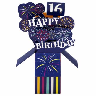 Clever Cubes Navy Fireworks 16th Birthday 3D Card