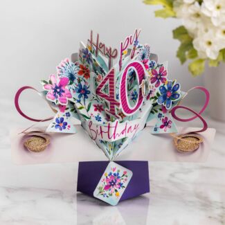 ‘40th Birthday’ Flowers 3D Pop Up Card