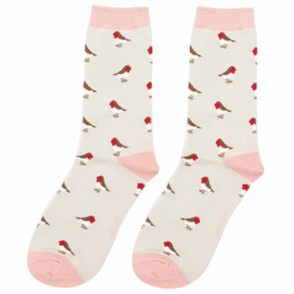 Silver Little Robin Women’s Bamboo Christmas Socks