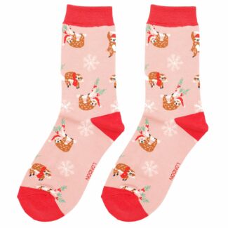 Dusky Pink Sloths Women’s Bamboo Christmas Socks