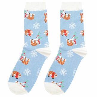 Powder Blue Sloths Women’s Bamboo Christmas Socks