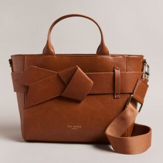 JIMSA Tan Faux Leather Knot Bow Crossbody Bag