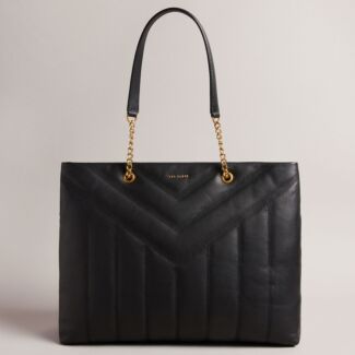 AYALIA Black Leather Puffer Tote Bag