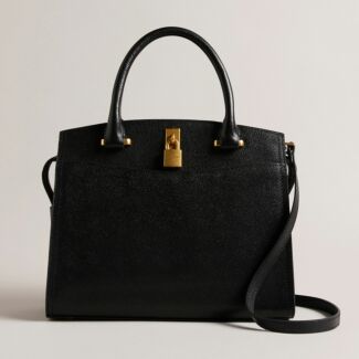 MYFAIR Black Leather Padlock Medium Handbag