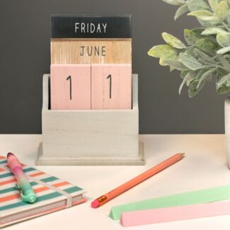 Pink & Grey Wooden Perpetual Calendar