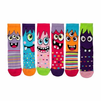 Miss Mashers Box Of 6 Monster Kids Socks