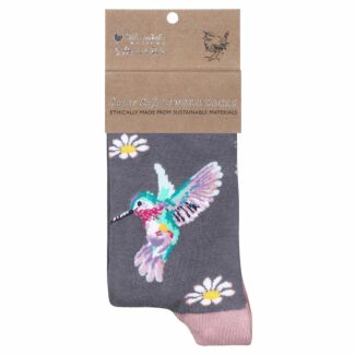 ‘Wisteria Wishes' Hummingbird Purple Women’s Bamboo Socks