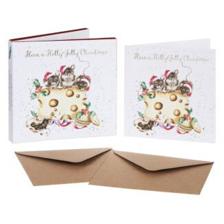 ‘Holly Jolly Christmas’ Set of 8 Gold Foiled Christmas Cards