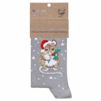 ‘Christmouse’ Grey Mouse Women's Bamboo Christmas Socks