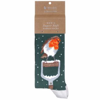 ‘A Little Red Robin’ Green Robin Men's Bamboo Christmas Socks