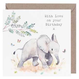 Elephant with Butterflies Square Birthday Card