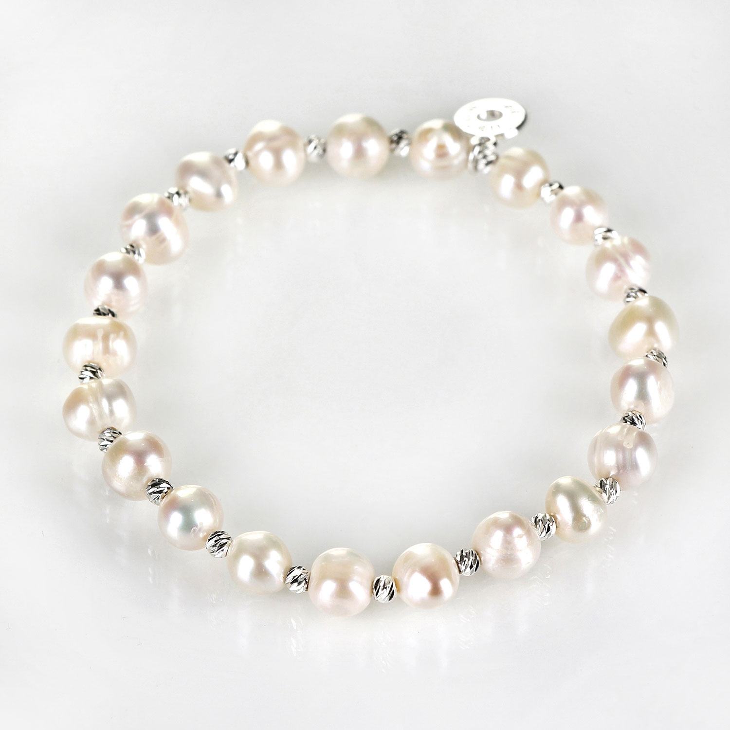 Equilibrium White Fresh Water Pearl Silver Plated Boxed Bracelet