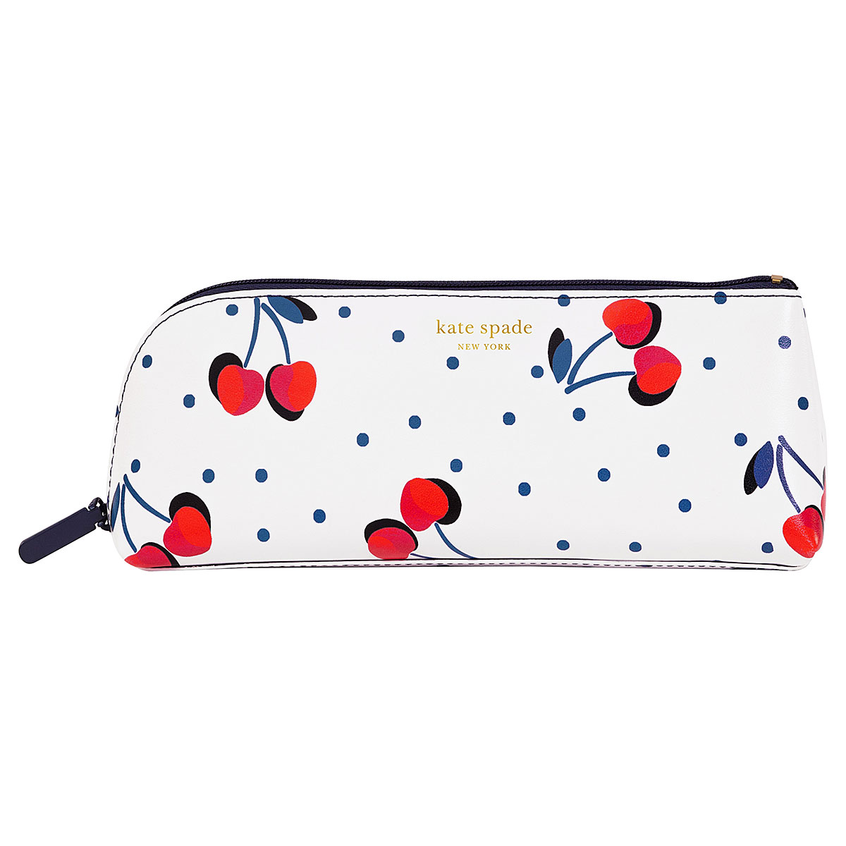 Kate Spade Pencil Pouch Polka Dot Cosmetic Case Travel Designer Cream Gold