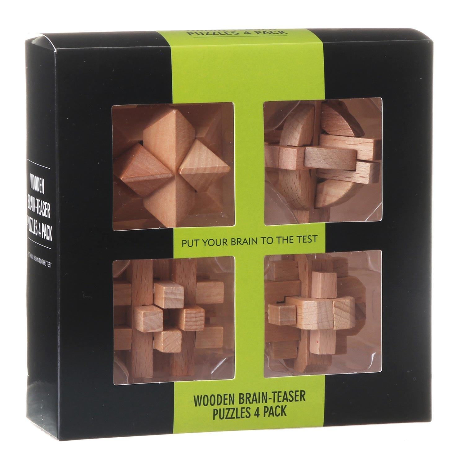 Temptation Wooden Brain Teaser Puzzles Pack Of 4 Campus Gifts